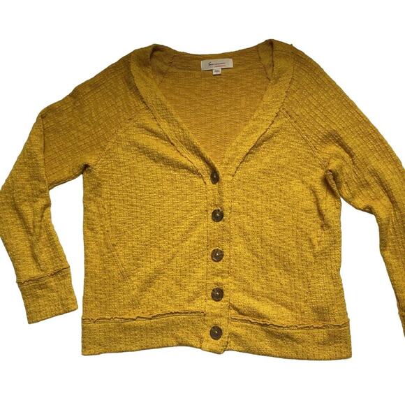 Free People Cardigan Sweater Button Front Textured Knit Yellow‎ Casual - Picture 1 of 6